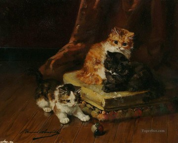 猫とボール アルフレッド・ブルネル・ド・ヌーヴィル Oil Paintings